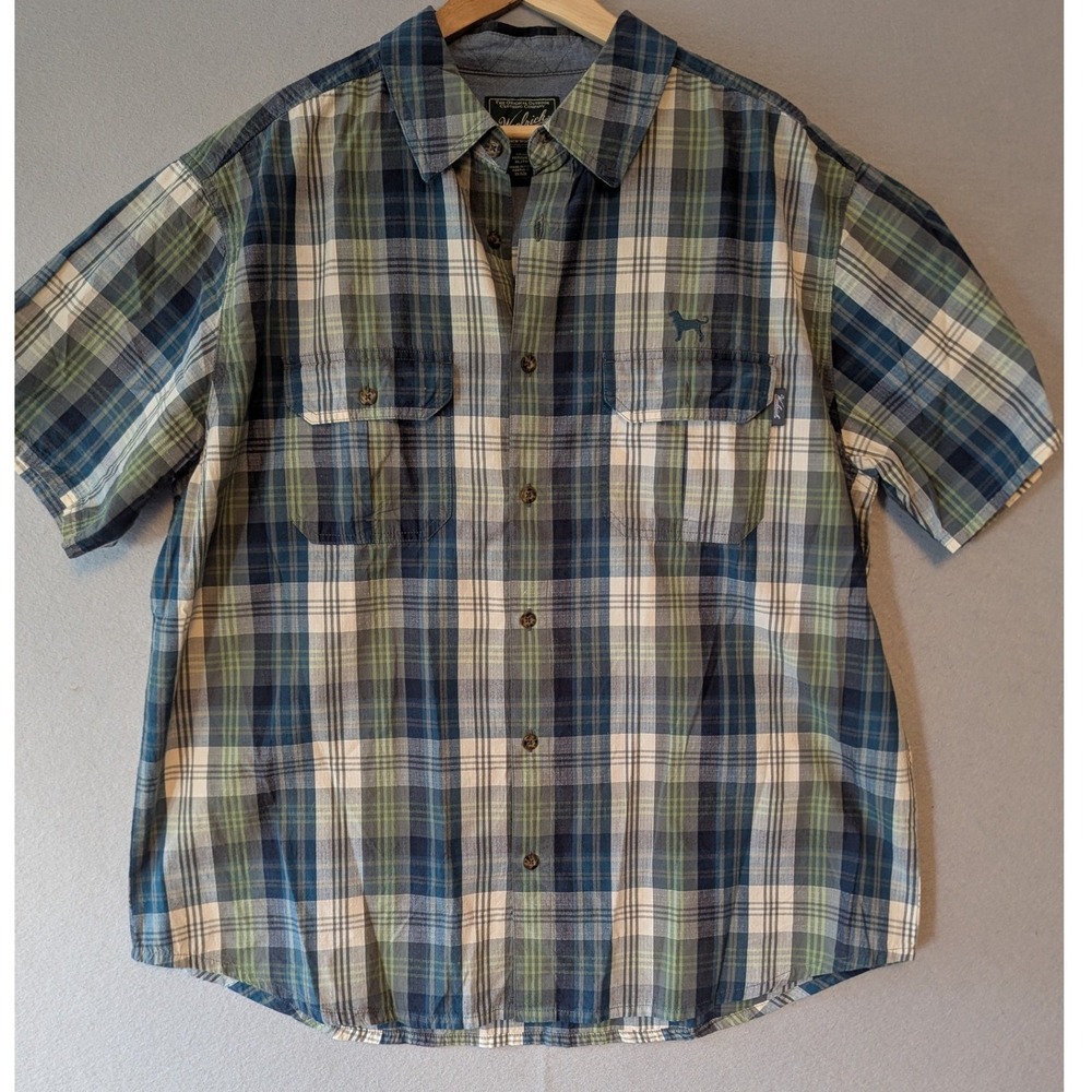 Woolrich Button Up Shirt‎ Blue Green Plaid Ripstop Short Sleeve Mens XL